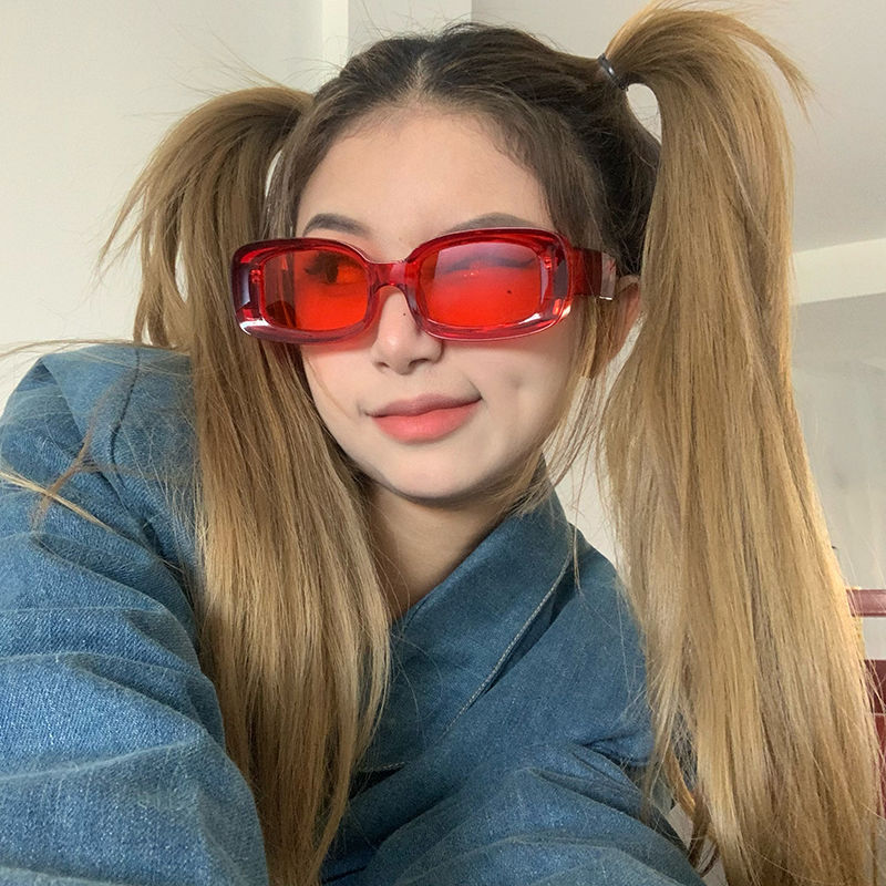 Red Jelly Sunglasses, Bouncing Blue-green Frame, Transparent Thick Frame, Square Face Glasses_voghion.com