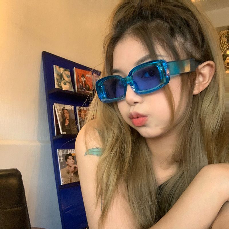 Red Jelly Sunglasses, Bouncing Blue-green Frame, Transparent Thick Frame, Square Face Glasses_voghion.com