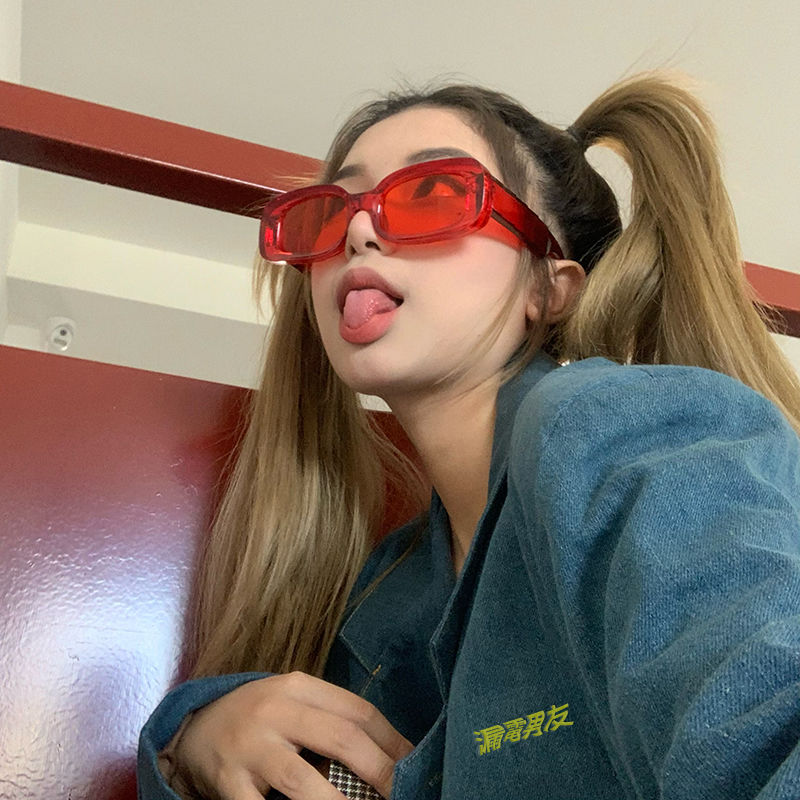 Red Jelly Sunglasses, Bouncing Blue-green Frame, Transparent Thick Frame, Square Face Glasses_voghion.com