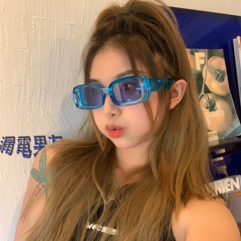 Red Jelly Sunglasses, Bouncing Blue-green Frame, Transparent Thick Frame, Square Face Glasses_voghion.com