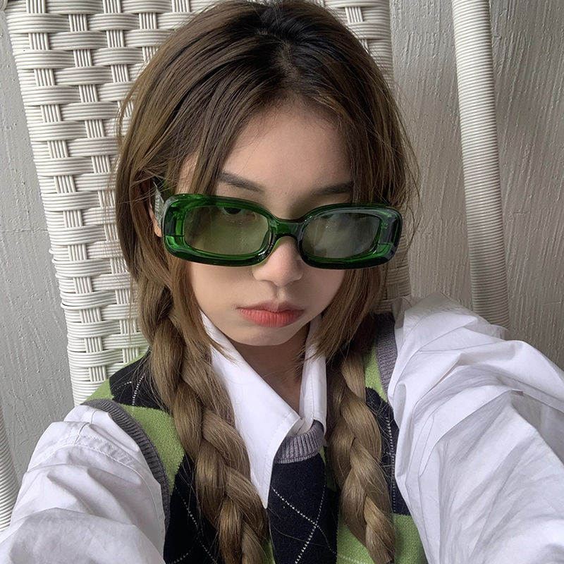 Red Jelly Sunglasses, Bouncing Blue-green Frame, Transparent Thick Frame, Square Face Glasses_voghion.com