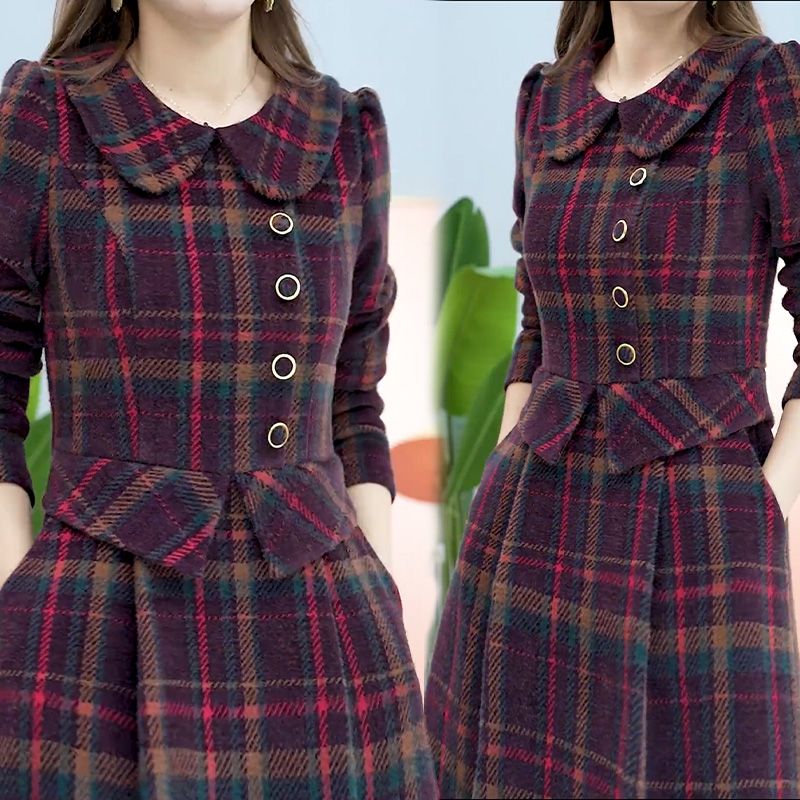 Single/suit spring and autumn new skirt suit for women 2023 mid-length temperament waist doll collar two-piece set for women