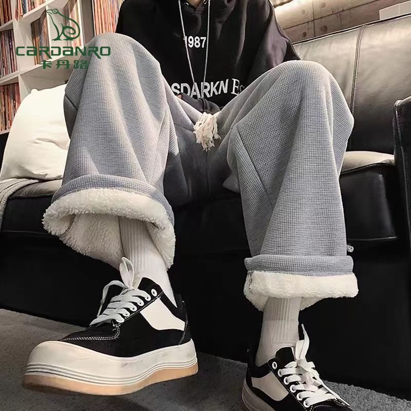 Cardan Road Heavy Pants winter plus velvet thickened men's lamb velvet pants beam pants large size cotton pants casual pants