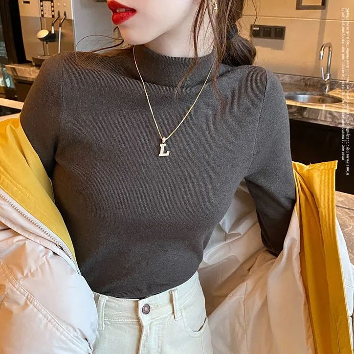 Double-sided velvet half-high collar bottoming shirt for women in autumn
