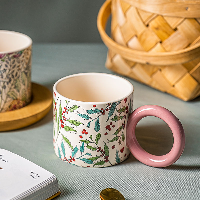 北欧风马克杯手作陶瓷彩绘高颜值水杯咖啡杯家用早餐杯马克杯子女