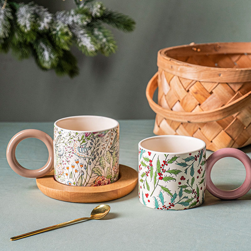 北欧风马克杯手作陶瓷彩绘高颜值水杯咖啡杯家用早餐杯马克杯子女