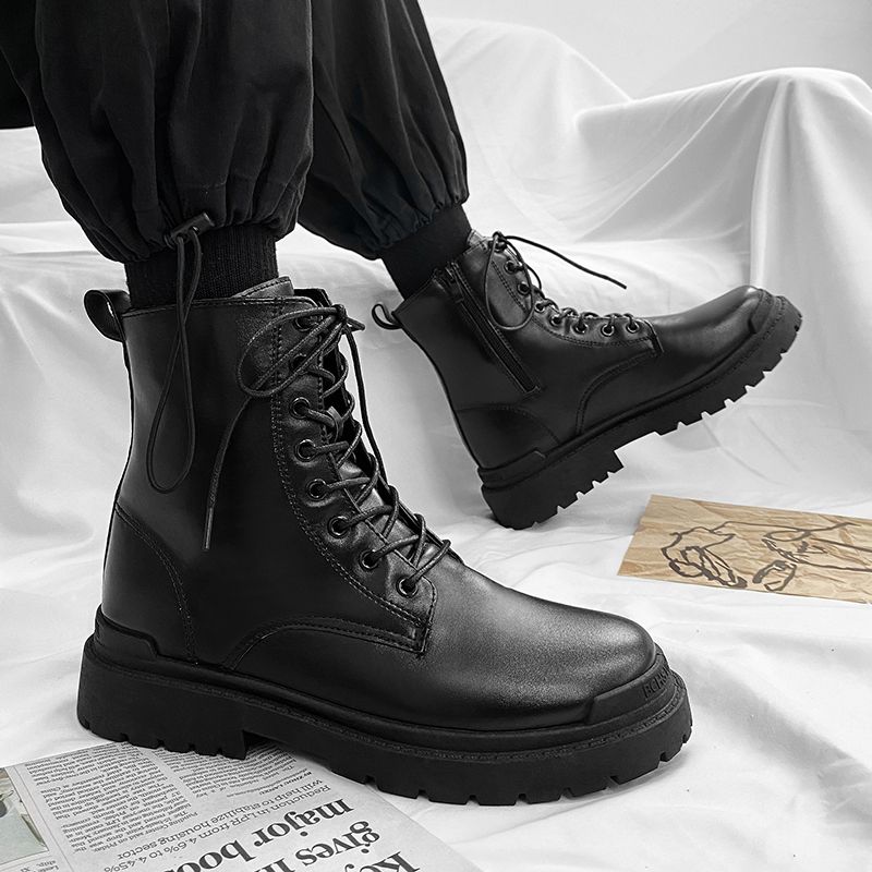 Winter men's shoes Martin boots men's black high-top cotton shoes plus velvet thickened men's boots tooling leather boots casual leather shoes