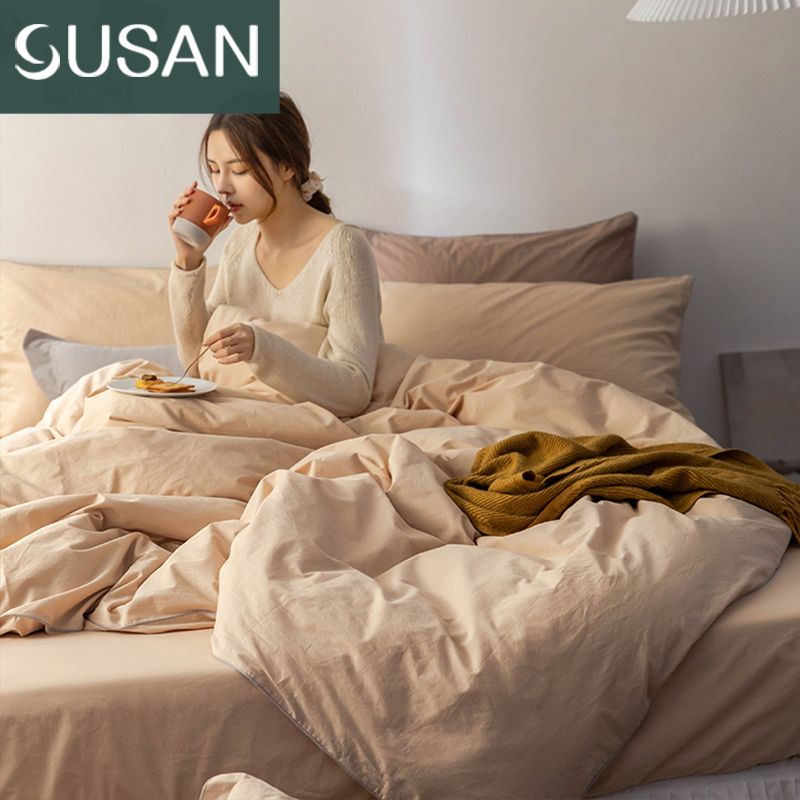 Su Shan cotton four-piece set solid color simple cotton quilt cover sheet bed sheet student dormitory three-piece bedding set