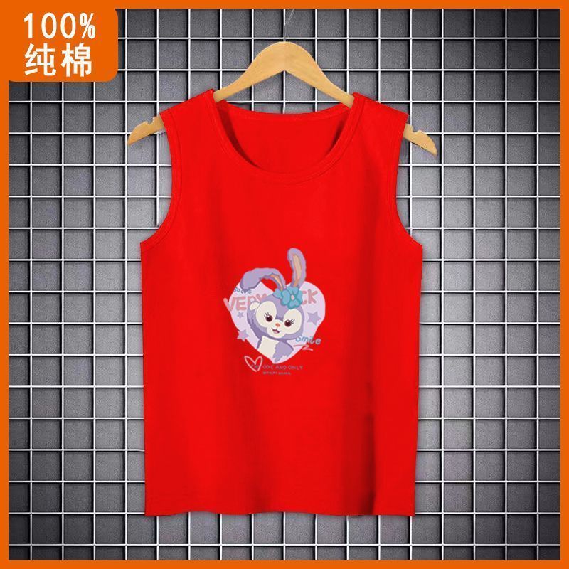 Pure cotton rabbit year natal year vest red children's t-shirt boys and girls bottoming shirt children's clothing baby sleeveless top tide