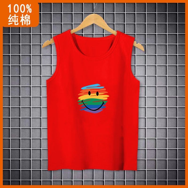 Pure cotton rabbit year natal year vest red children's t-shirt boys and girls bottoming shirt children's clothing baby sleeveless top tide