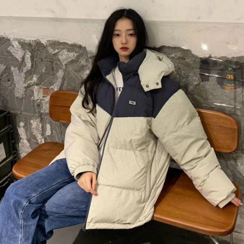 Winter splicing cotton-padded clothes women's 2022 new Japanese style small hot style plaid thick coat design sense niche