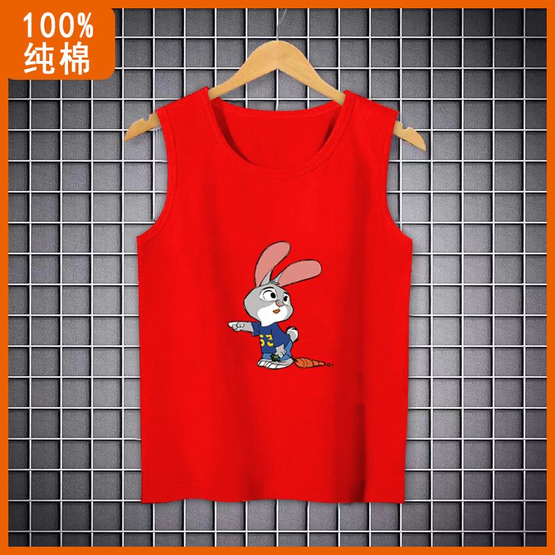 Pure cotton New Year's red children's vest t-shirt boys and girls bottoming shirt middle and big children's clothing inner wear sleeveless top tide