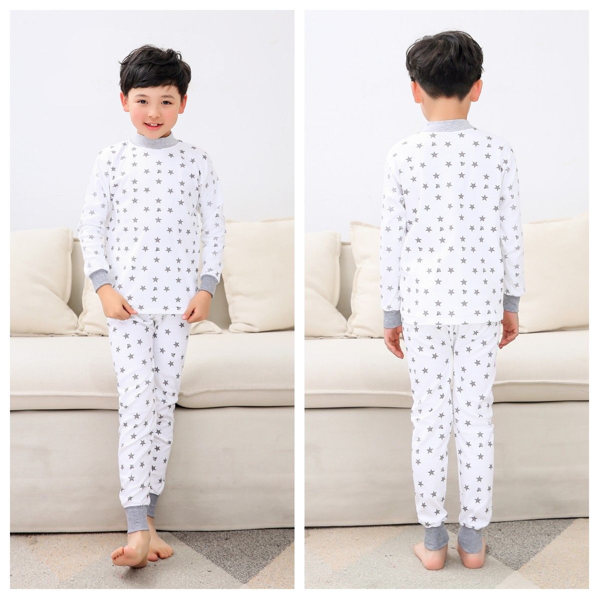 Jin Fangyan children's pure cotton autumn clothes and long johns suit boys and girls middle collar low collar underwear thin section baby pajamas