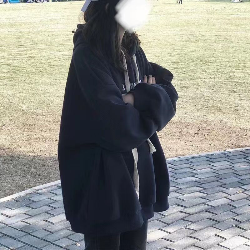 大码300斤卫衣女美式复古oversize连帽加绒加厚外套ins潮宽松上衣