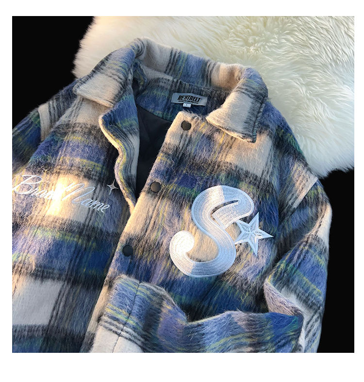Checkered woolen shirt jacket, men's and women's same explosive street, inset style, couple's versatile casual_voghion.com