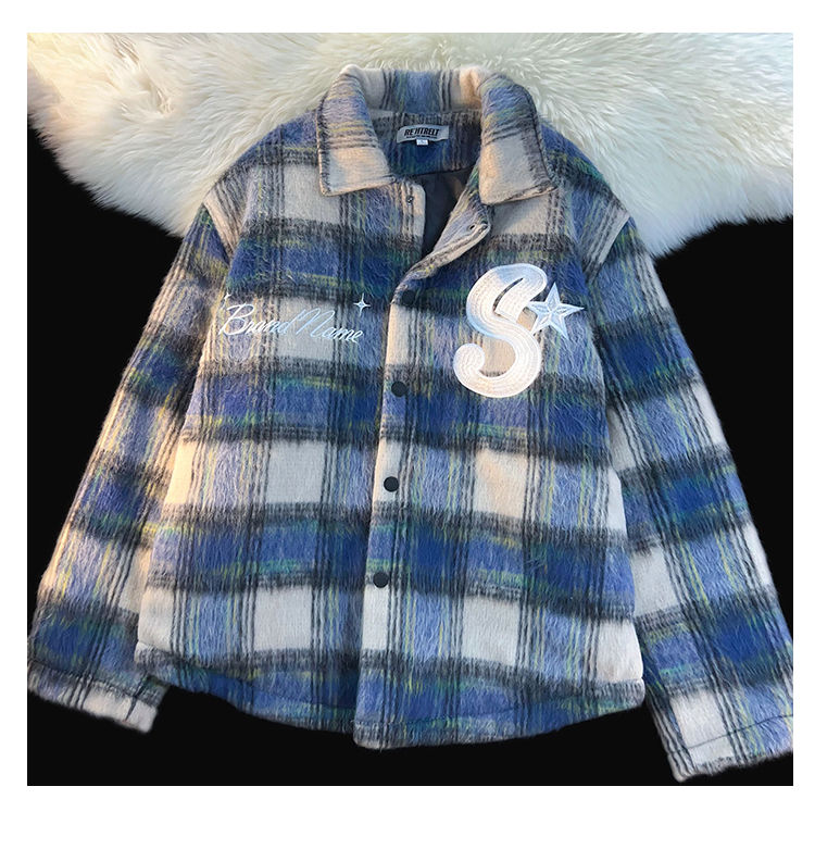 Checkered woolen shirt jacket, men's and women's same explosive street, inset style, couple's versatile casual_voghion.com
