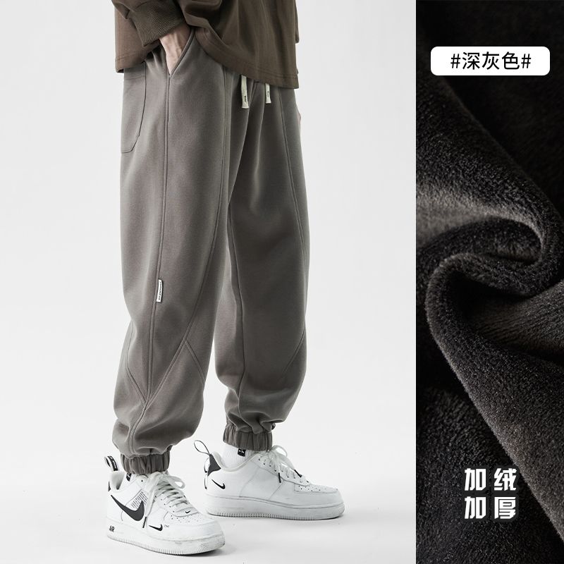 Heavy plus velvet thickened casual pants men's and women's tide brand sports loose leg pants overalls autumn and winter pants