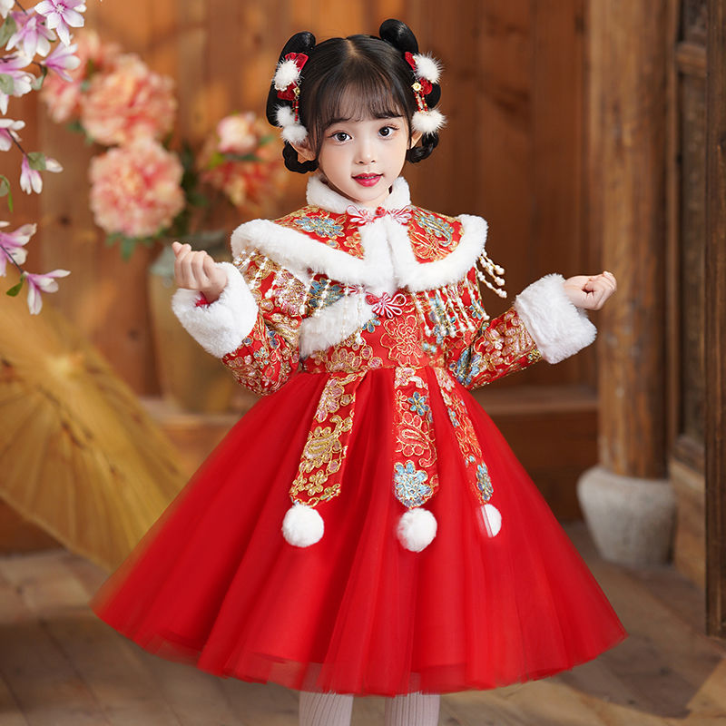 拜年服女童唐裝兒童中國風漢服冬裝女孩過年旗袍裙新年裝古裝冬季
