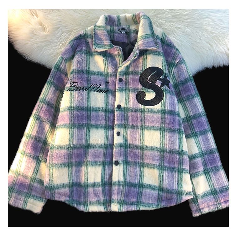 Checkered woolen shirt jacket, men's and women's same explosive street, inset style, couple's versatile casual_voghion.com
