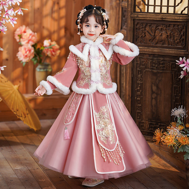 漢服女童冬款女孩拜年服新年衣服兒童兔年唐裝喜慶過年服冬季加厚