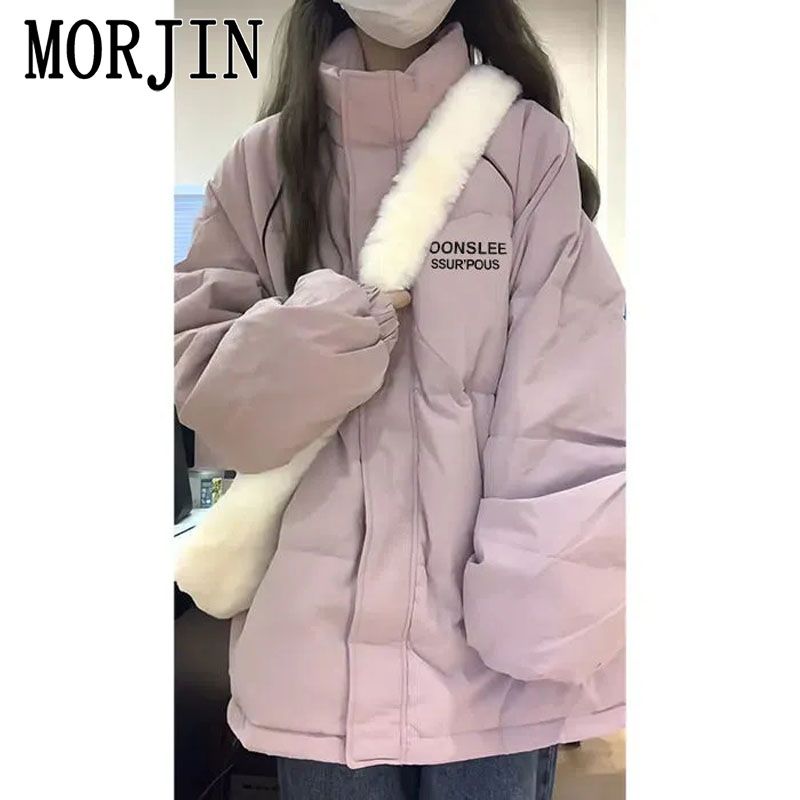 MORJIN pink stand-up collar letter printed bread coat winter thickened warm student loose casual cotton coat