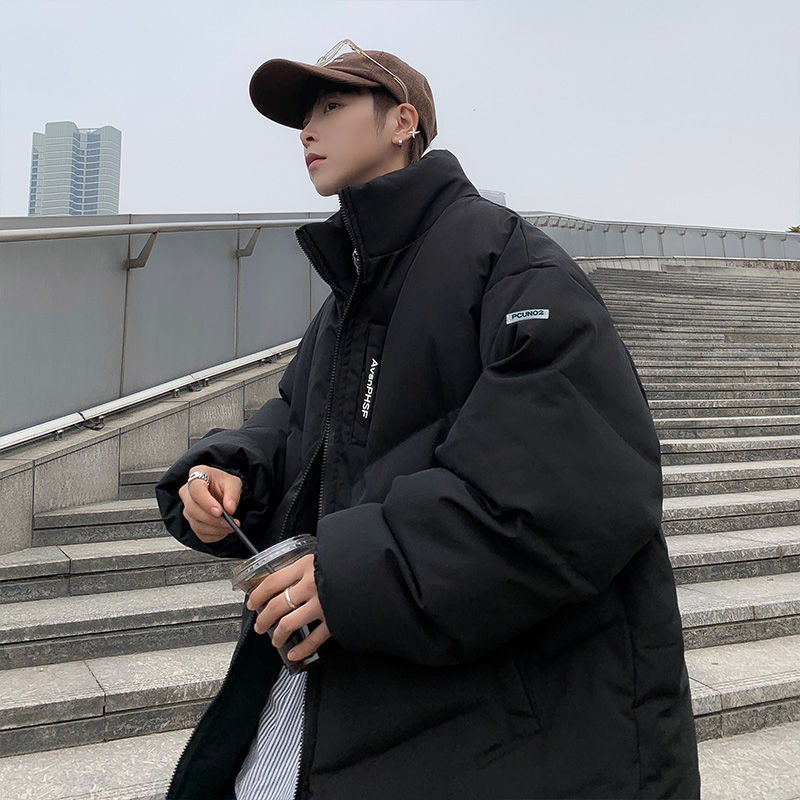 美式復古棕色棉服男冬季加厚立領無帽麵包服oversize日式棉衣外套