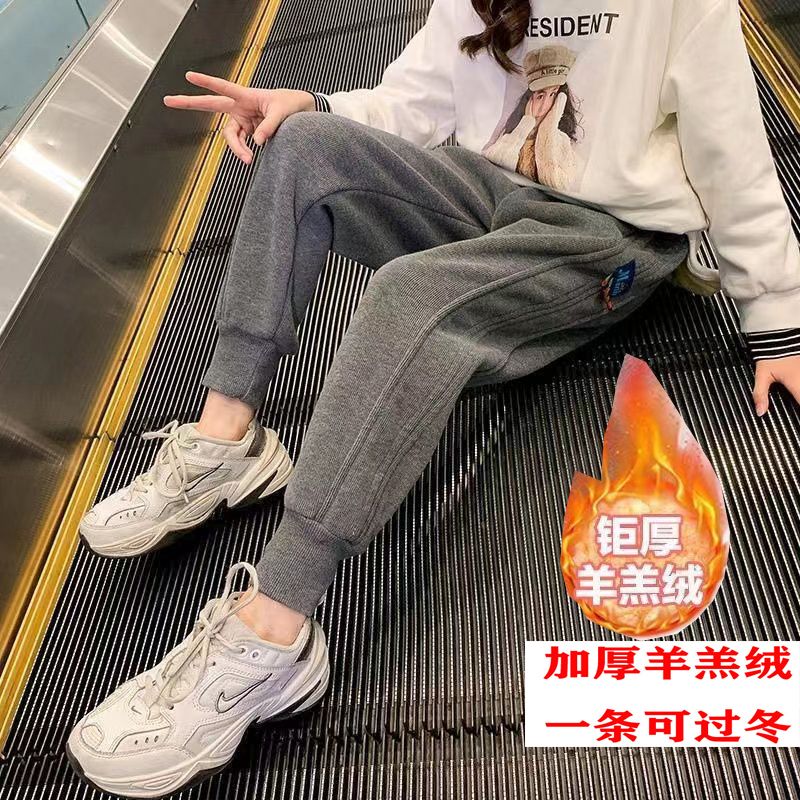 女童加絨褲子秋冬款外穿2023新款兒童衛褲秋冬季中大童加厚運動褲