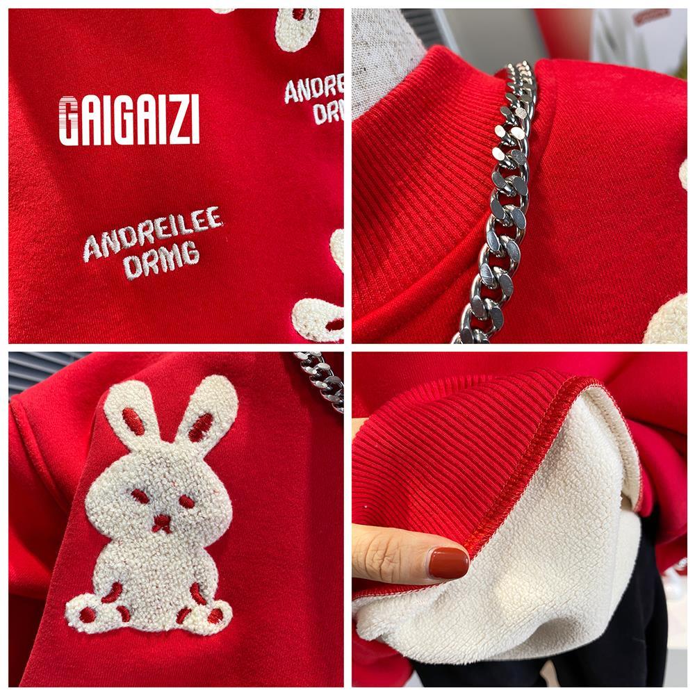 Boys fleece sweater children's autumn and winter new annual clothing  New Year boys and girls cute cartoon rabbit top trend