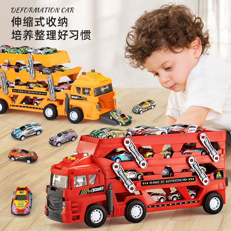 超大号变形赛车轨道工程卡车收纳货车弹射小汽车儿童男孩礼物玩具