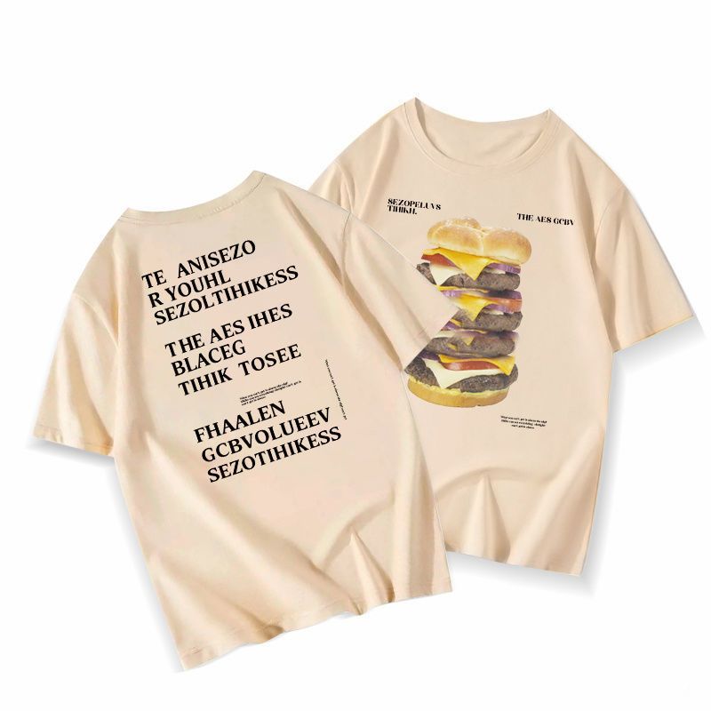 美式复古小众设计感汉堡短袖T恤男女夏季新款宽松嘻哈情侣上衣服