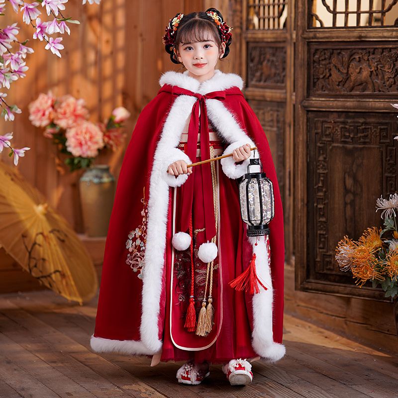 女童漢服秋冬古裝拜年服加厚兒童唐裝中國風襦裙女孩古風連衣裙冬