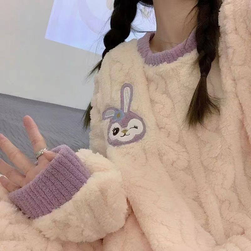 睡衣女秋冬珊瑚絨法蘭絨加厚加絨冬季甜美外出ins保暖家居服套裝