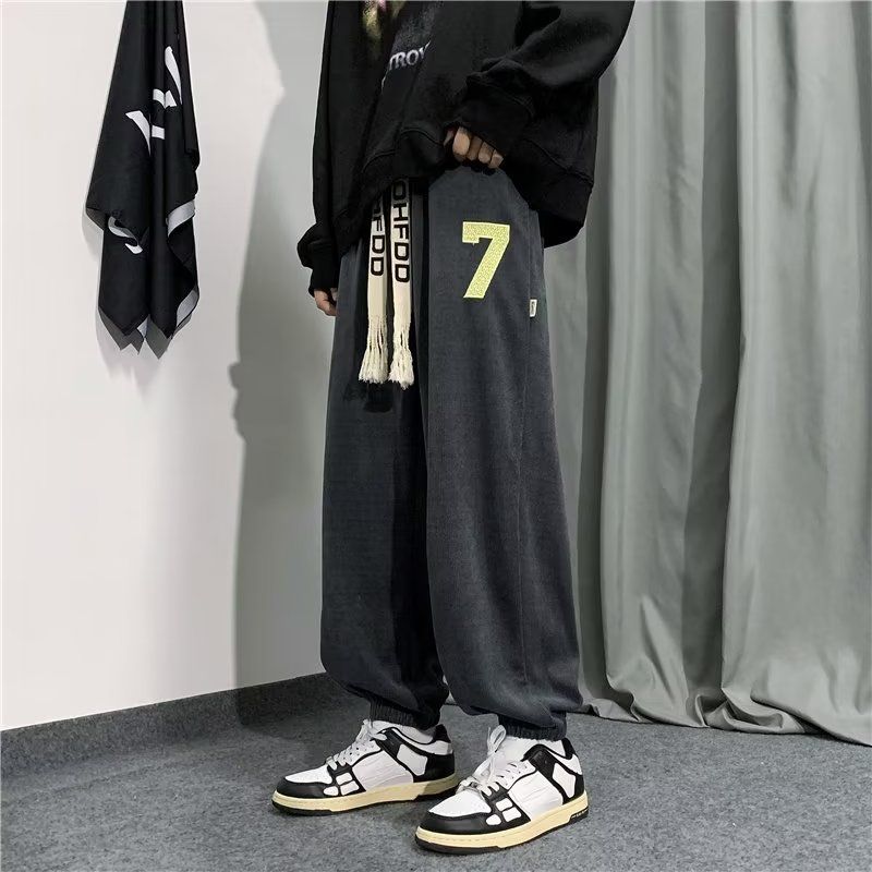 American style trousers men's trendy brand winter sports pants autumn and winter corduroy plus velvet thickened casual pants