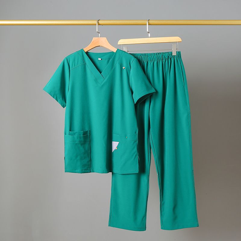 高端洗手衣短袖女长袖手术衣服隔离室医师工作服刷手衣男短袖绿色