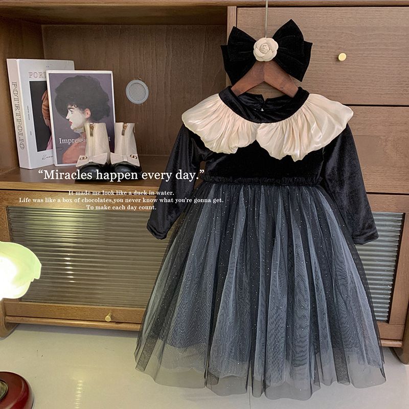 女童公主裙春秋裝2023新款韓版高級感禮服生日連衣裙女寶寶韓系裙