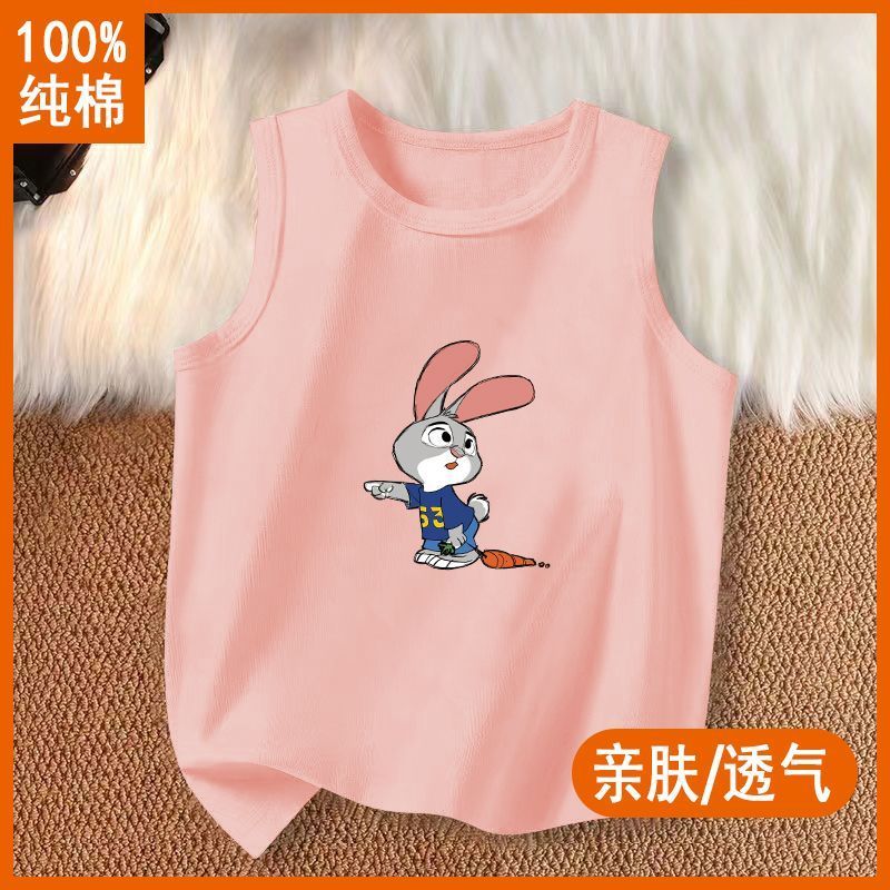 100% cotton children's vest sleeveless t-shirt boys and girls bottoming shirt children's clothing baby rabbit print top tide