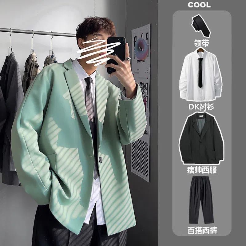 DK suit suit men's trendy suit suit three-piece Korean version loose all-match jacket casual handsome small suit