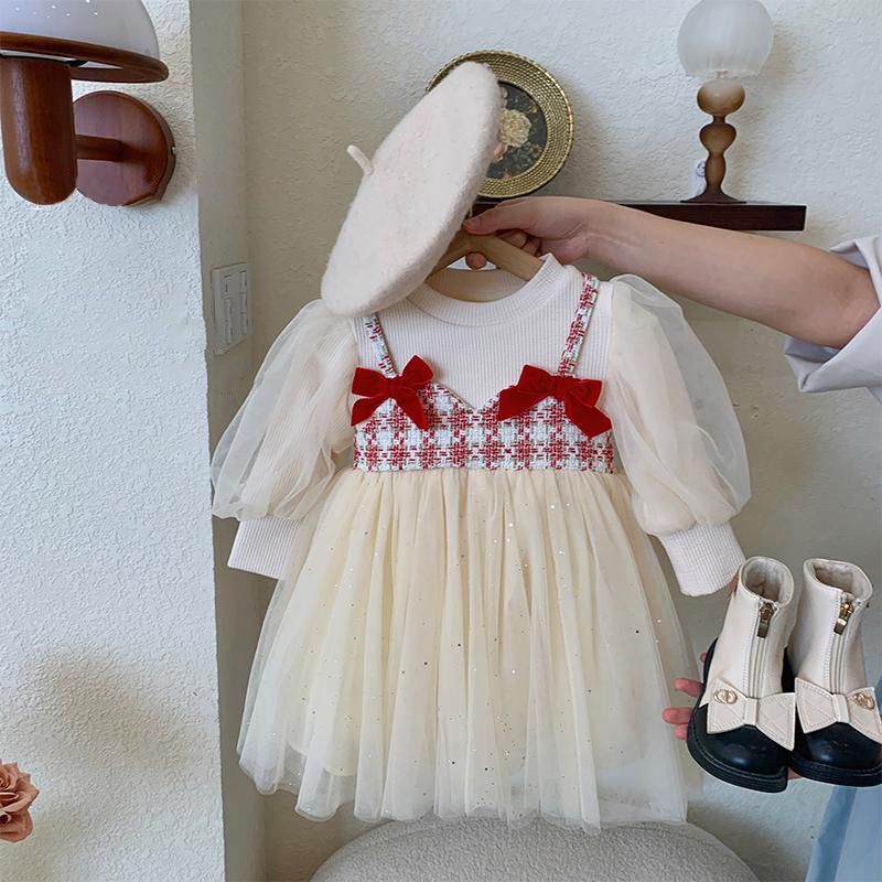 女童連衣裙2023春秋洋氣女寶周歲禮服裙子時髦兒童超仙網紗公主裙