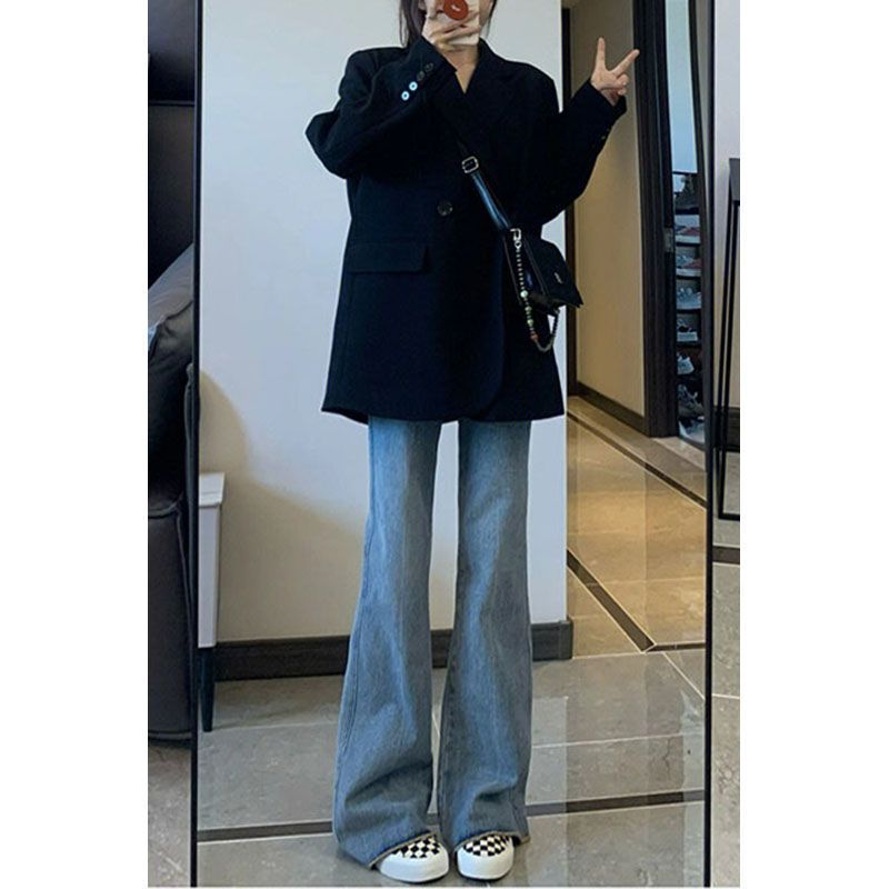 毛邊顯瘦喇叭褲微喇牛仔褲女秋冬新款寬鬆百搭高腰修身顯瘦拖地褲