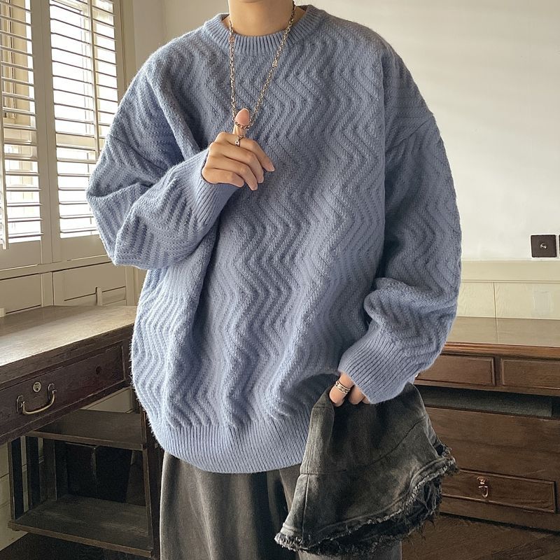 New Glutinous Wind Soft Sweater for Men's Autumn Winter Thickened Trendy Brand Bottom Linen Loose and Lazy Couple_voghion.com