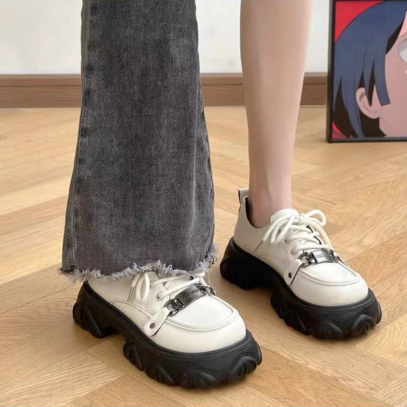 厚底小皮鞋增高森系百搭圓頭法式復古瑪麗珍鞋皮鞋女小個子美式