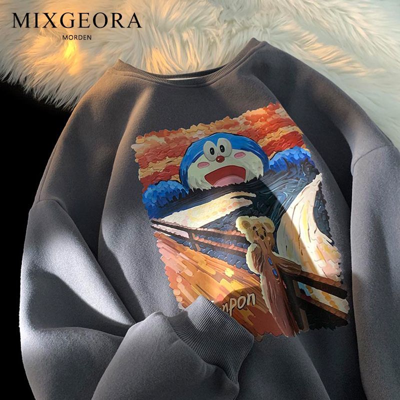 MIXGEORA歐美帥氣衛衣男寬鬆加絨加厚潮流T恤校園風學生圓領上衣