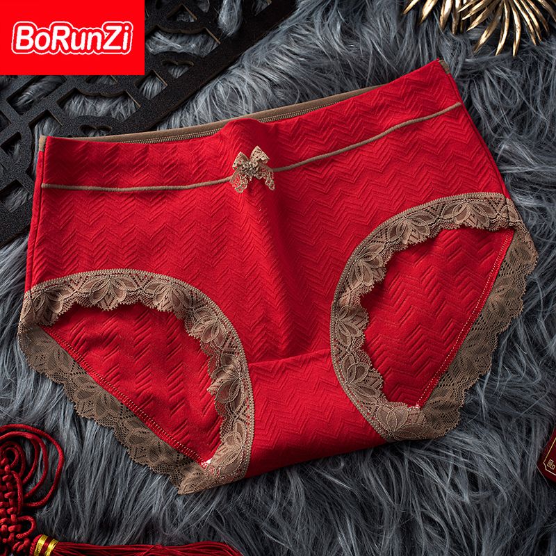 Red underwear for women pure cotton antibacterial luxury breathable mid-waist butt lift plus size women's pure cotton adult briefs Year of the Rabbit