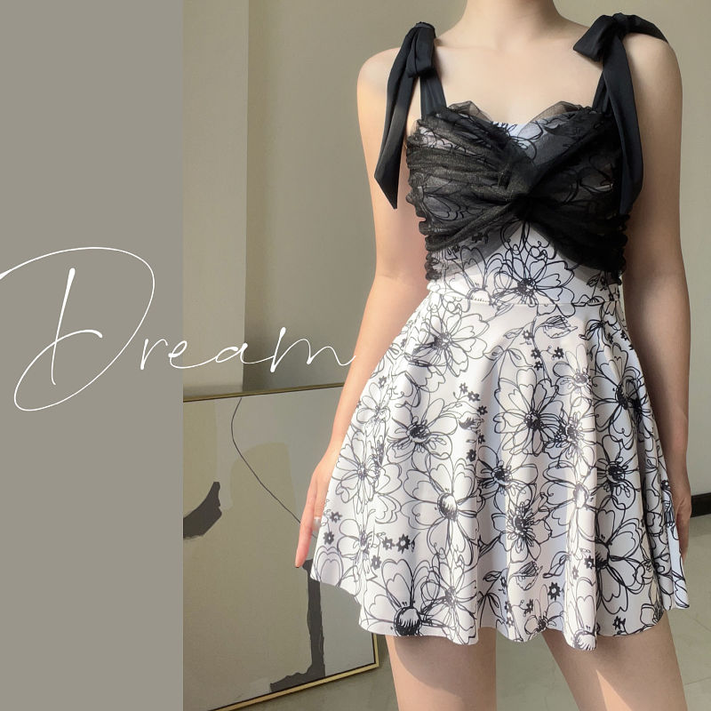 Women's swimsuit quick-drying mesh one-piece dress conservative body-covering slimming swimsuit hot spring high-end large size ins pure desire