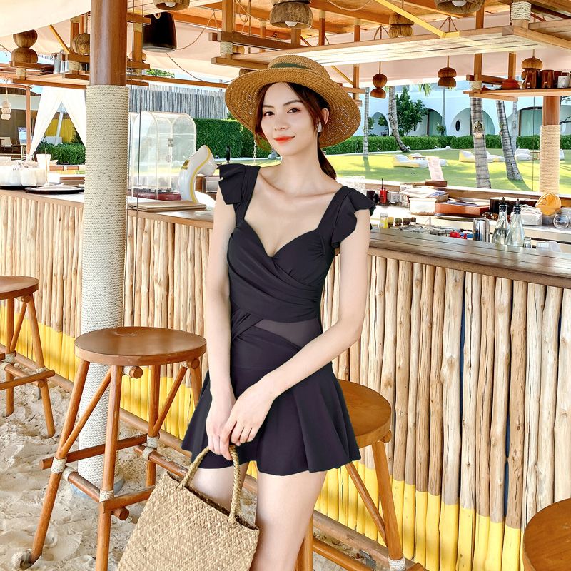 One-piece swimsuit women's  new pure desire style conservative skirt style cover belly slimming high-end hot spring swimming suit