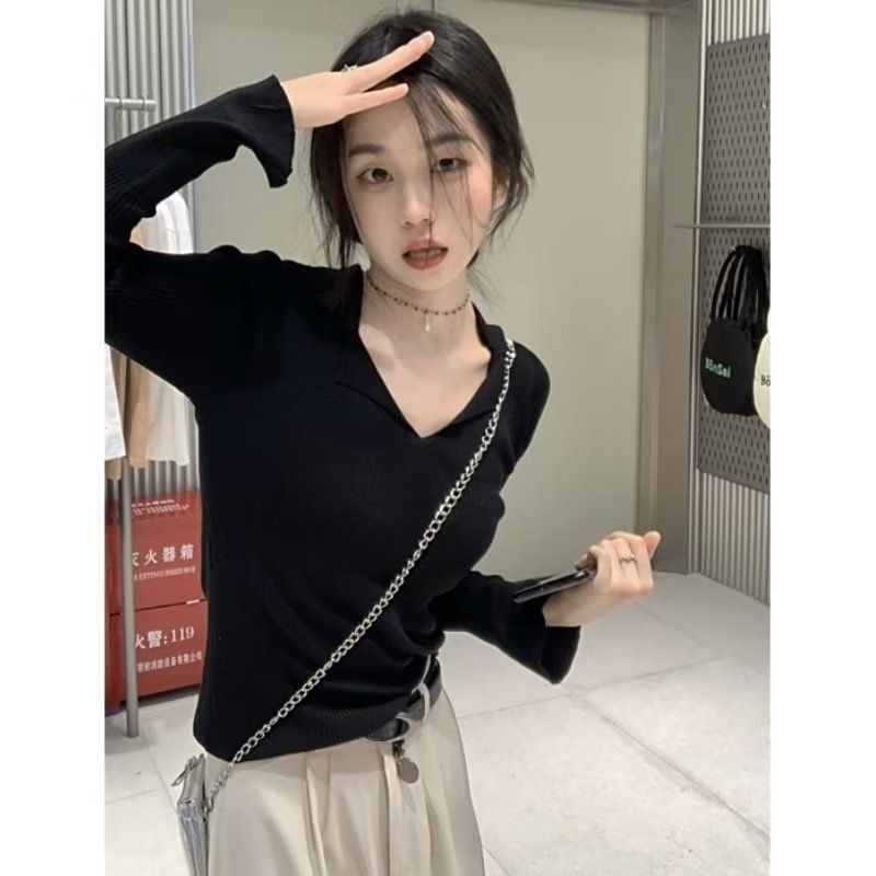 大碼胖mm秋冬針織打底衫女V領內搭顯瘦修身純欲風辣妹長袖上衣潮