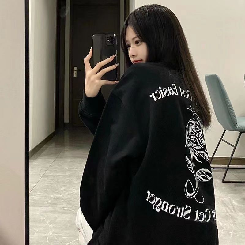 衛衣無帽女2022秋冬新款女裝韓版寬鬆圓領加絨百搭上衣潮ins外套