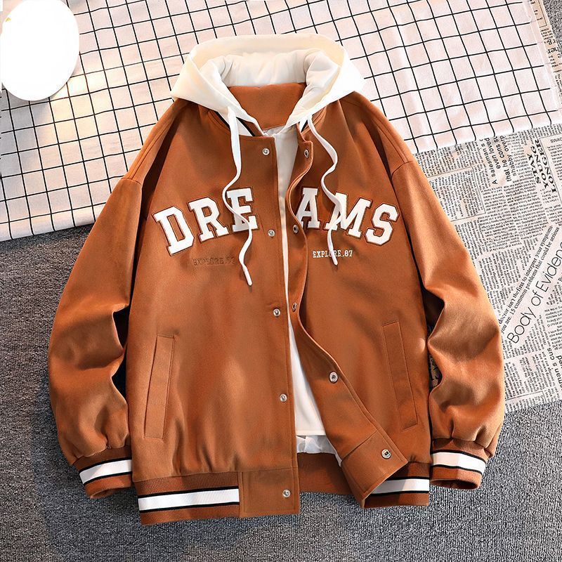 Autumn and winter jacket men's trendy ins spring and autumn style ruffian handsome fake two pieces student hooded loose version all-match cardigan baseball uniform