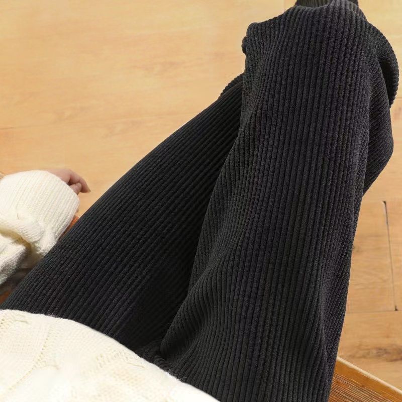 Black corduroy wide-leg pants women's 2022 autumn and winter plus velvet thickened high-waisted slim drape chenille straight-leg pants