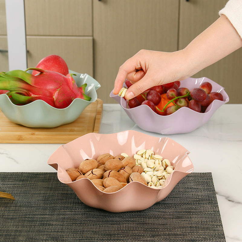 大号荷叶水果篮塑料瓜子盘家用厨房客厅茶几创意糖果盘过年干果盘